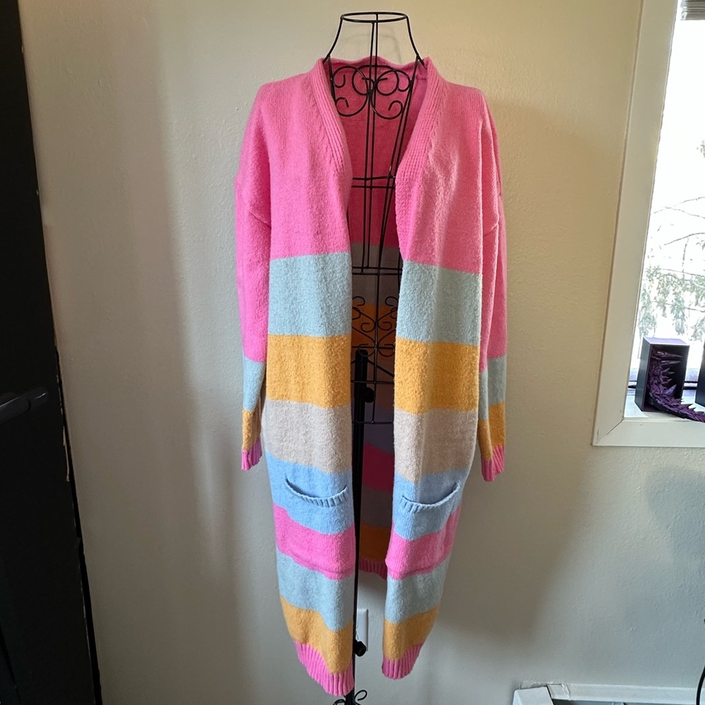 Extra Long Kidcore Colorful Stripe Cardigan